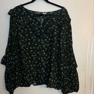 Sonoma Dark Green Floral Blouse